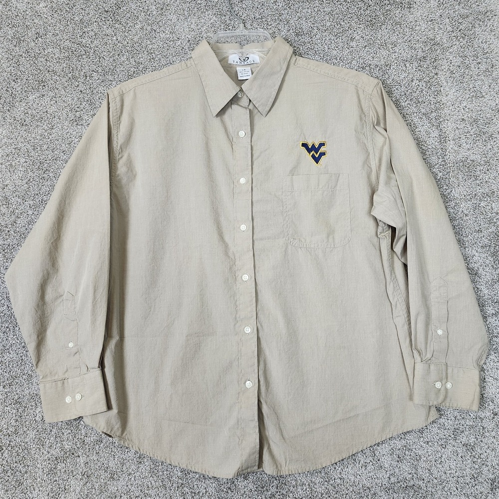 West Virginia Mountaineers Vantage Shirt Mens Large Casual Button Down Beige
